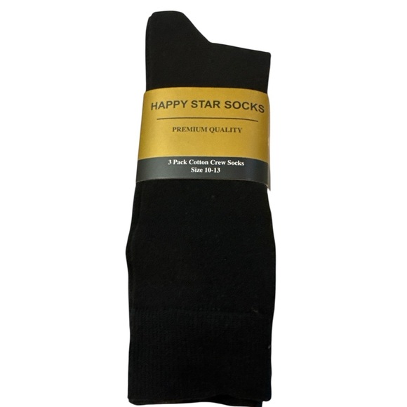 Happy Star Socks 3-Pack Premium Cotton Crew Socks Black - Picture 1 of 5